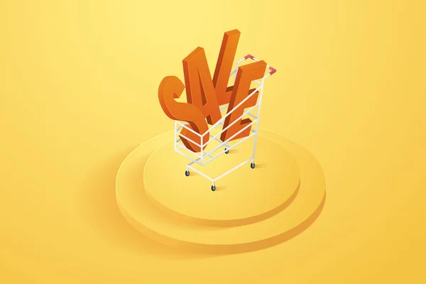 Compras Línea Venta Texto Podio Fondo Naranja Amarillo Ilustración Vectorial — Archivo Imágenes Vectoriales