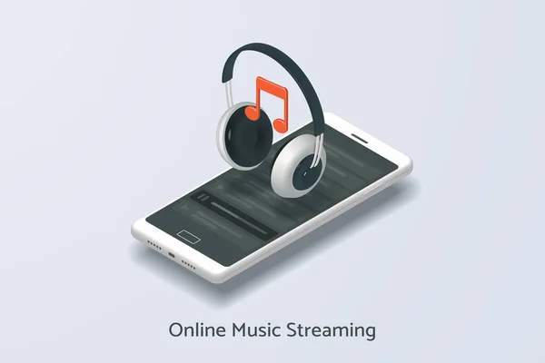 Online Music Streaming Service Smartphone Wireless Headphones Banner Landing Page — Archivo Imágenes Vectoriales