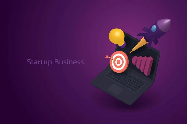 Business Startup Creative Idea Space Rocket Light Bulb Target Graph — Vector de stock