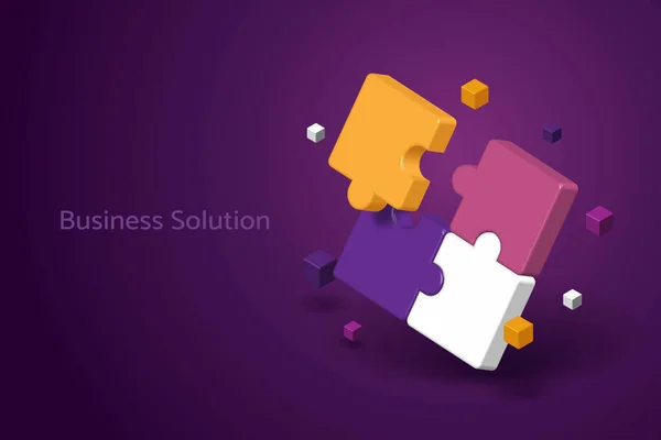 Connection Together Puzzle Pieces Purple Background Business Success Solution Isometric — Stock Vector