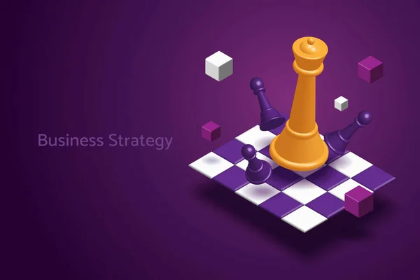 Business Strategy Planning Chess Symbols Chessboard Purple Background Isometric Vector — Vettoriale Stock