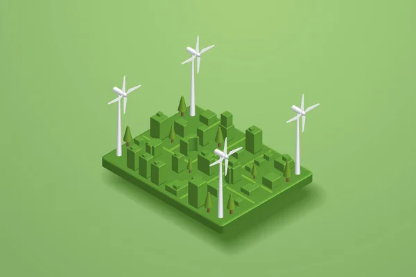 Ville Verte Produit Électricité Avec Des Éoliennes Énergie Propre Écologiquement — Image vectorielle