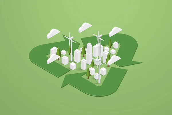 Зеленый Город Чистой Энергии Переработке Символа Экологически Устойчивой Альтернативной Энергии — стоковый вектор