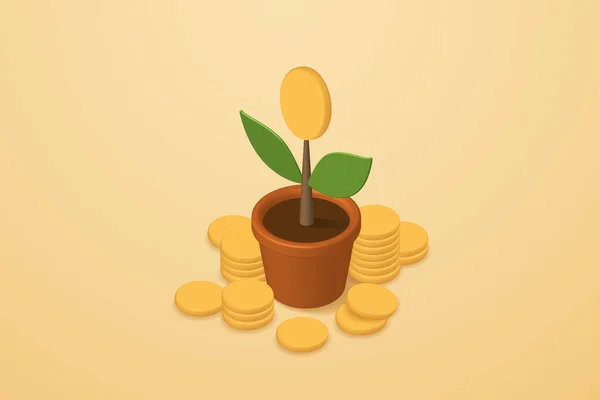 Bedrijven Waar Inkomen Groeit Succesvol Munten Een Plantenpot Een Stapel — Stockvector