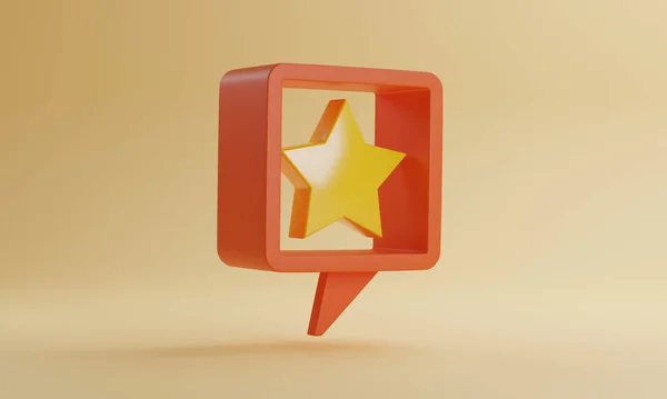 黄色の背景のオレンジ色のテキストボックスに黄色の星のアイコン レビューメッセージ良いメッセージから顧客評価フィードバック 3Dレンダリング図 — ストック写真