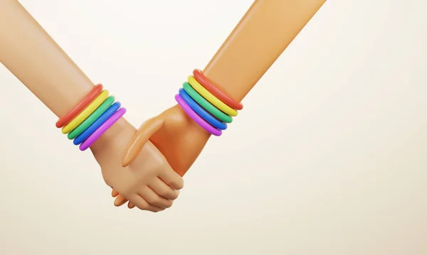Couple Hands Holding Hands Rainbow Necklace Symbol Lgbt Expression Same — Stock Photo, Image