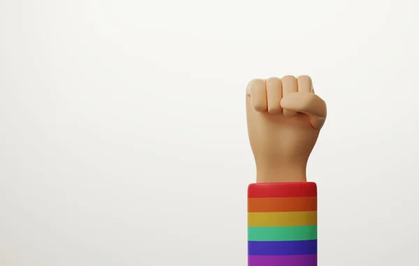 Clenched His Fists Raised His Hands Sleeve Striped Rainbow Flag — Stock Photo, Image