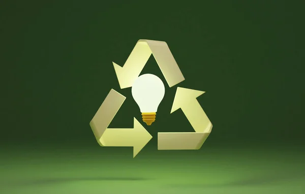 Лампочка Сосредоточена Темно Зеленом Фоне Значок Утилизации Сокращение Энергии Окружающей — стоковое фото