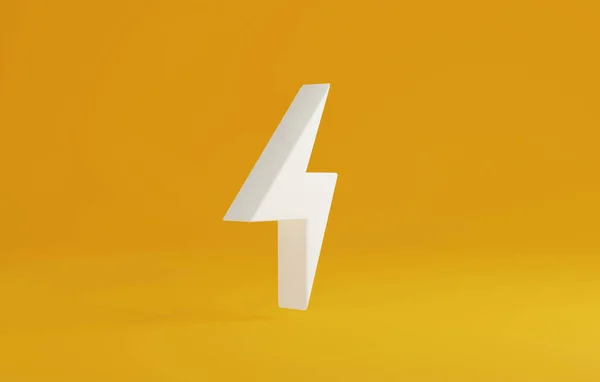 White lightning icon on yellow background. Symbol of energy. 3d render illustration