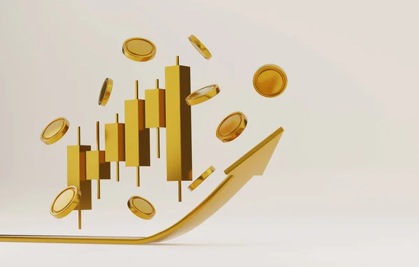 Candlestick Chart Graphs Gold Business Selling Gold Bullion Upward Arrow — Stockfoto