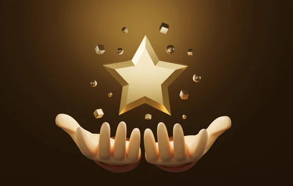 Star Icon Dark Gold Background Hand Satisfaction Score Service Feedback — ストック写真
