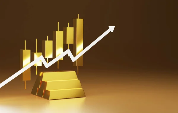 Candlestick Chart Graphs Gold Bars Buying Selling Gold Bullion Upward — Stock Fotó