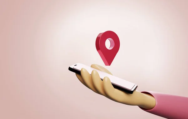 Red Locator Pin Smartphone Hand Gps Navigator Location Application Render — ストック写真