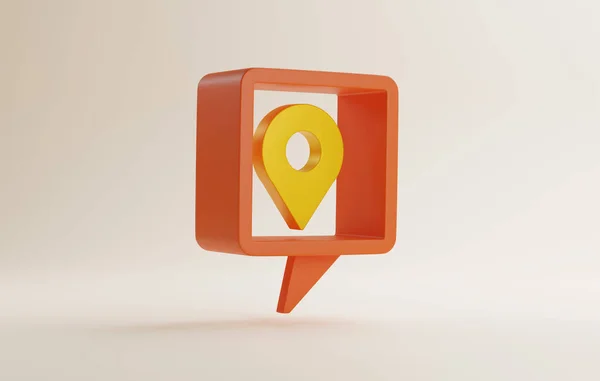 Yellow Pin Icon Indicating Location Speech Bubble White Background Gps — ストック写真