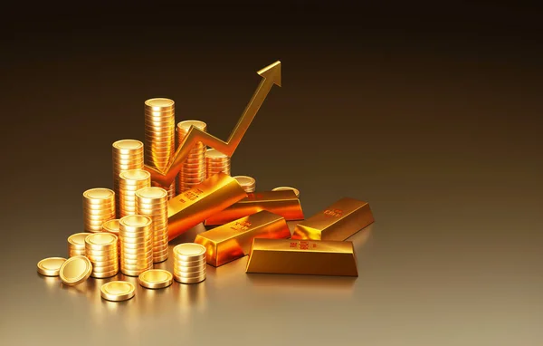 Gold Bars Buying Selling Gold Bullion Upward Arrow Graphs Gold — Stockfoto