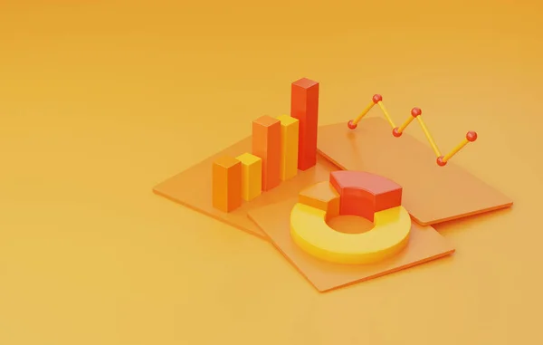 Financial Data Analysis Business Growth Pie Chart Bar Graph Yellow — 图库照片