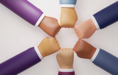 Team cooperation business people on white background. Teamwork or unity for success, Cooperation or joining a business joining forces for business success. 3d render illustration.