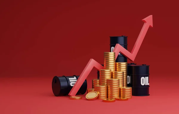 Rising oil price arrow chart The growth of crude oil from the high demand of the energy industry or gasoline, the energy crisis and the inflation crisis. 3D render illustration.