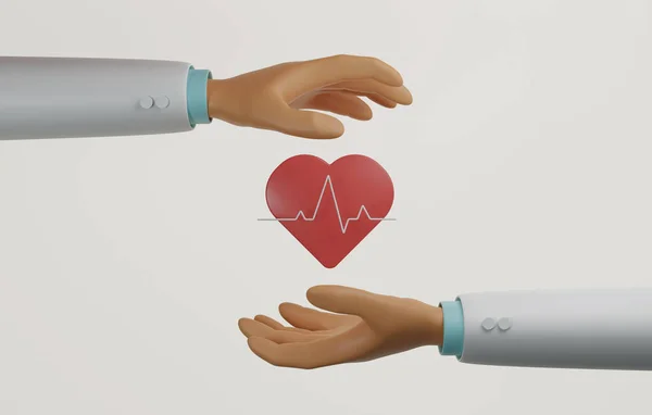 Läkare Hand Hålla Hjärtat Med Livlina Vit Bakgrund Håll Hjärtat — Stockfoto