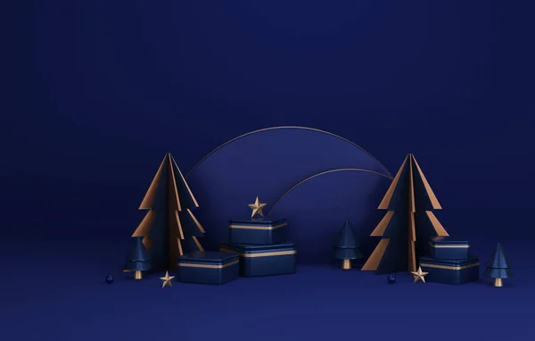 모양의 지휘대 모양의 파란색 모양의 상자에는 크리스마스와 새해의 추상적 배경을 — 스톡 사진