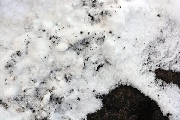 Λευκό Χνουδωτό Χιόνι Σκεπασμένο Και Ξαπλωμένο Στη Μαύρη Χωράφι Κήπο — Φωτογραφία Αρχείου