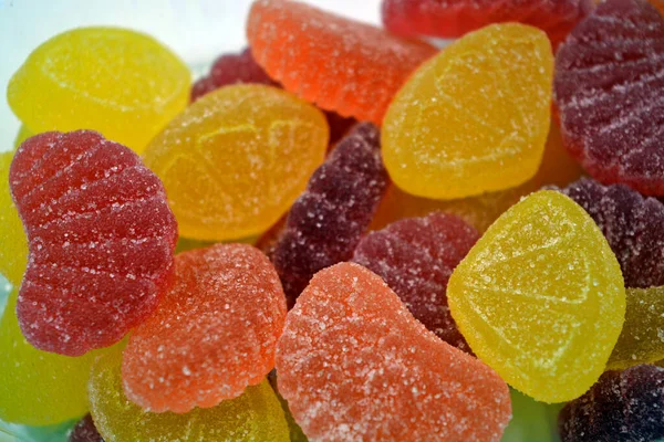 Bright Sweet Delicious Yellow Orange Red Pink Jelly Candies Located — Stock Photo, Image