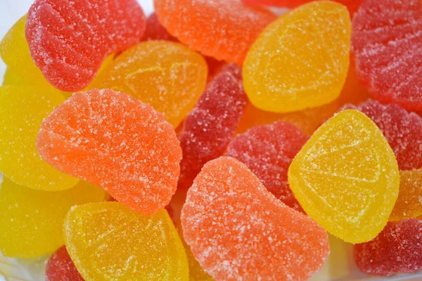 Ljust Söt Läcker Gul Orange Röd Rosa Gelé Godis Ligger — Stockfoto