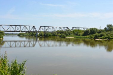 Beautiful and colorful natural landscapes of the Bug River - trees, hills, reeds, grass, water lilies, clear and transparent water. The river is located on the territory of the village of Rybienko Nowe, the city of Wyszkw, Poland.