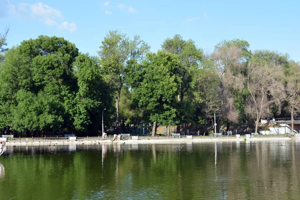 Central City Family Amusement Park Beautiful Landscaping Park Has Lake — Stok fotoğraf