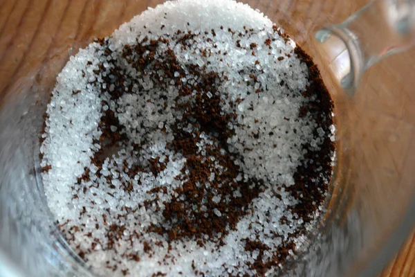 Brewed Coffee Sugar Poured Interesting Glass Cup – stockfoto