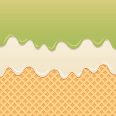 Akan kivi, meyve sosu ve krema, waffle arka planında erir..