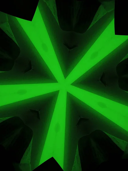Luz Neon Verde Que Brilla Noche Abstracto Simmetría Arte Neon — Foto de Stock