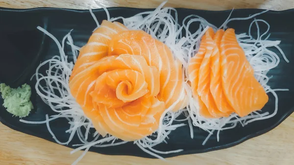 Японская Еда Деликатес Состоящий Лосося Сашими Свежей Сырой Рыбы Лосося — стоковое фото