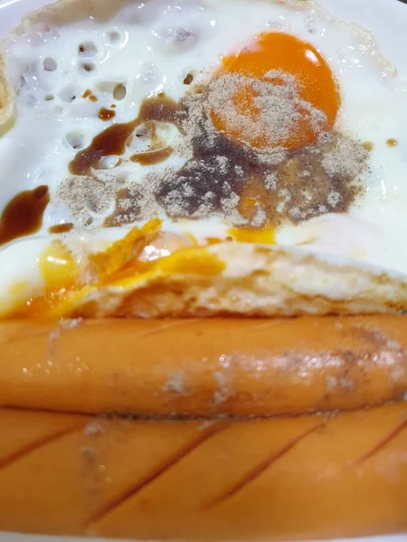 Comida Pequeno Almoço Com Ovos Macios Café Vintage Estilo Tailandês — Fotografia de Stock