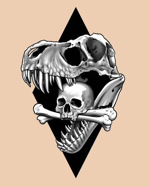 Crânio Dinossauro Crânio Humano — Fotografia de Stock