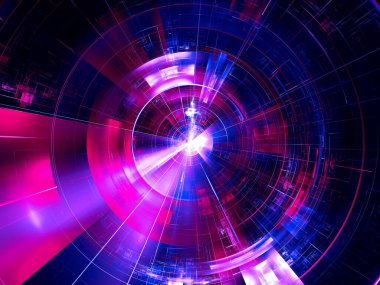 Hücreleri ve ışık ışınları ile parlayan disk - soyut 3d illüstrasyon