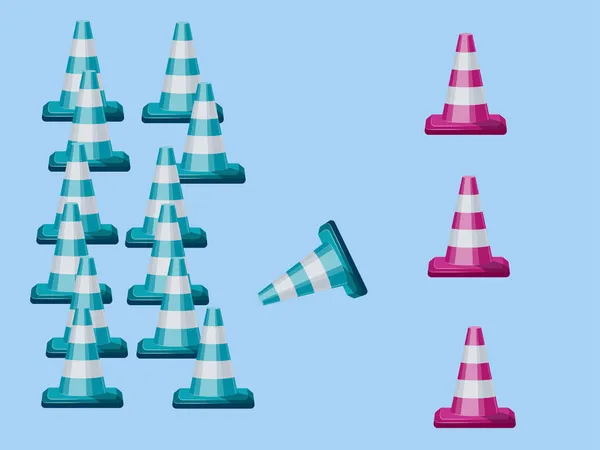 Cones de tráfego rosa e azul, equipamentos de segurança —  Vetores de Stock