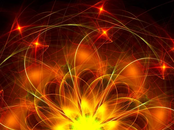 Gouden fractal bloem met luchtblaadjes - abstracte illustratie — Stockfoto