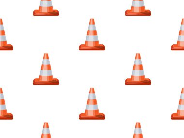 Beyaz arkaplan vektör illüstrasyonunda yol konileri ile desen