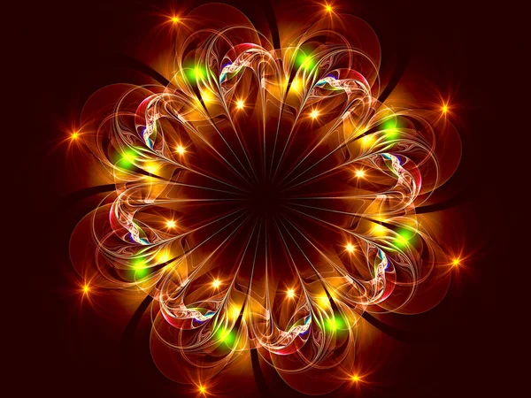 Flor fractal dorada con estrellas - ilustración abstracta generada por computadora —  Fotos de Stock