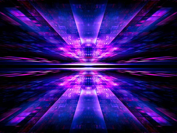Biru dan ungu latar belakang dengan grid dan sinar abstrak 3d ilustrasi — Stok Foto