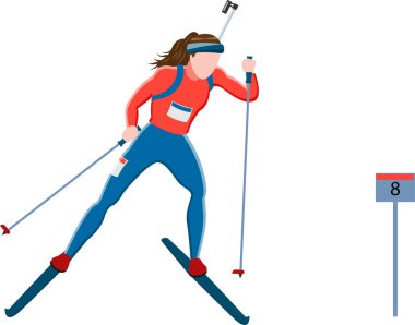 Kadın biatlon kayağı, vektör illüstrasyonu