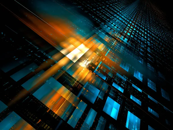 Diagonally inclined surface with cells and light spots - 3D illustration