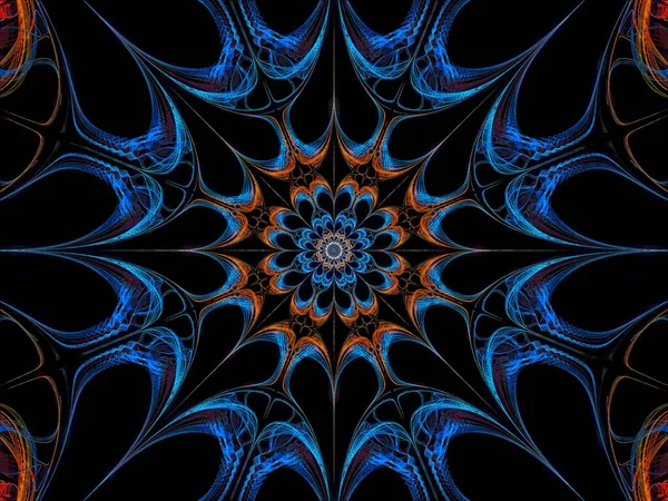 El mandala fractal - la flor o la tela de los hilos luminosos — Foto de Stock
