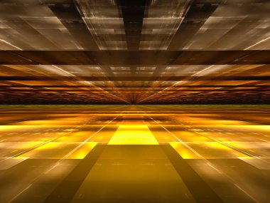 Perspektif efektli basit altın arkaplan - soyut 3d illüstrasyon