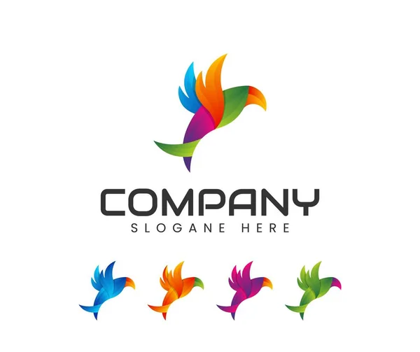 Hummingbird Creative Digital Abstract Bird Colorful Logo Design — Stock Vector
