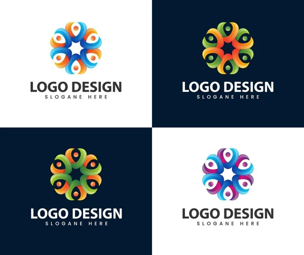 Team Work Logo Design People Abstract Modern Business Connection Simple — Image vectorielle