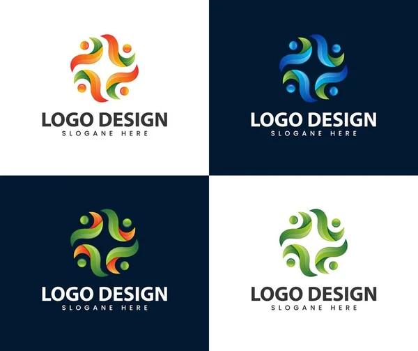 Логотип Команды Креативные Четыре Человека Икона Сообщества Партнеров Группы Запуска — стоковый вектор