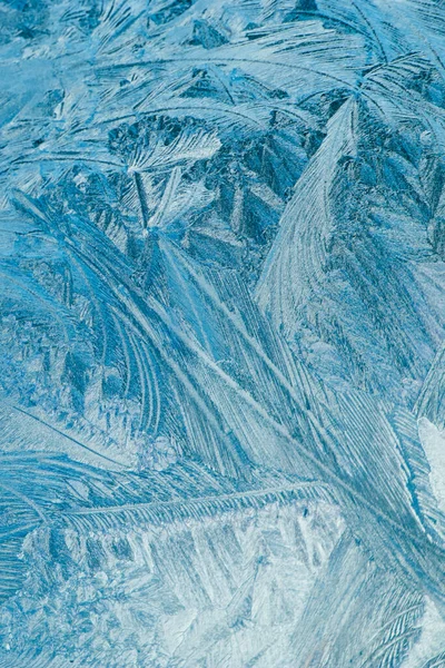 Zimní Mrazivé Vzory Skle Vánoční Slavnostní Pozadí Ledové Krystaly Okně — Stock fotografie