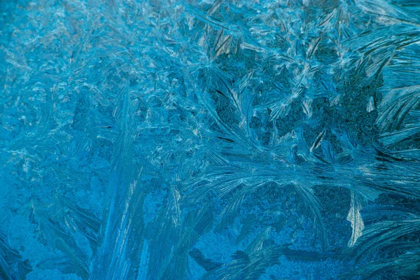 Zimní Mrazivé Vzory Skle Vánoční Slavnostní Pozadí Lesklé Ledové Krystaly — Stock fotografie
